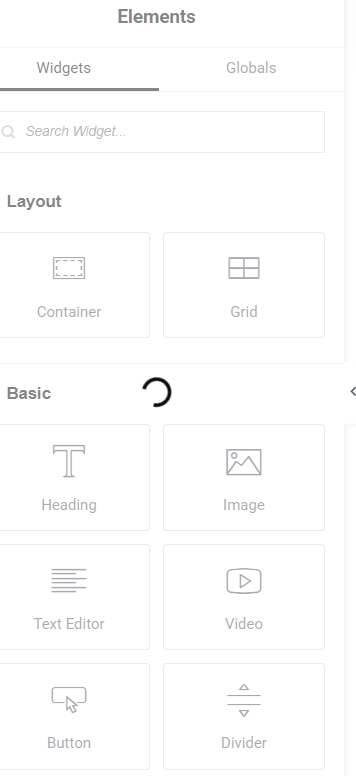 Panel izquierdo Elementor no carga