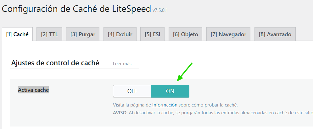 imagen configurar litespeed cache